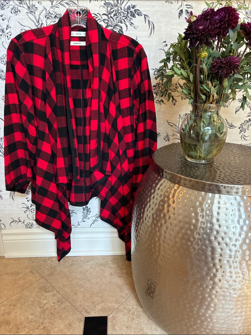 Woolrich Buffalo Plaid Draped Cardigan